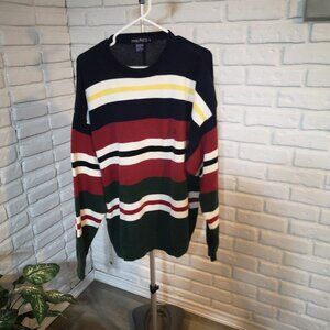 Nautica Men's Size XL Multi Colored Striped Round Neck Loose Fit Sweater